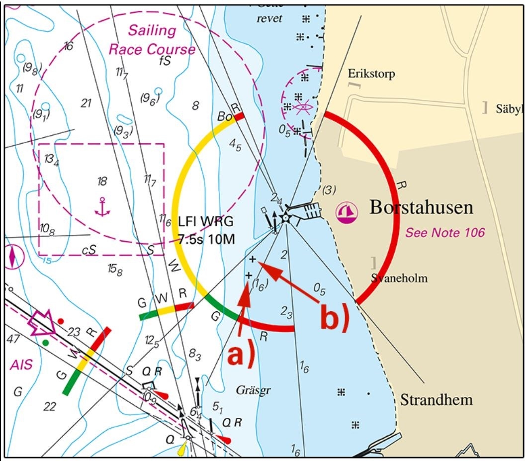image: Ändring i sjökortet utanför Borstahusen, sten funnen, 30 mars 2020.